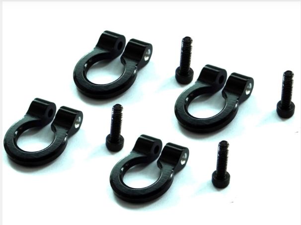 1:10 Scale Aluminum Black Tow Shackle D-Rings (4)