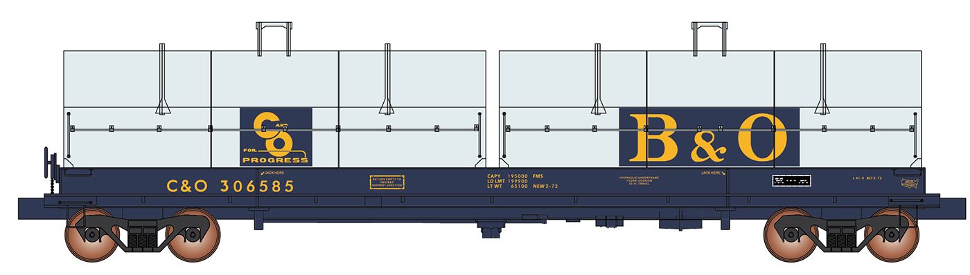 Evans 100 Ton Coil Car C&amp;O - B&amp;O - Blue &amp; Gray, Road Number: 306587