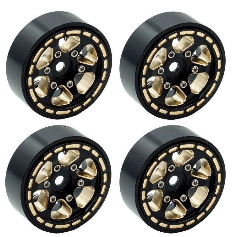 Powerhobby 1.0" Black Brass Beadlock Crawler Wheels 1/24 Axial SCX24