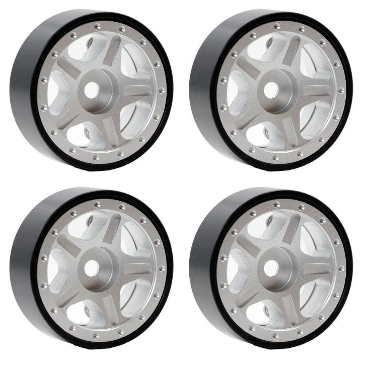 Powerhobby Z2 1.0" Aluminum Beadlock Crawler Wheels Silver 1/24 Axial SCX24 C10 (SILVER)