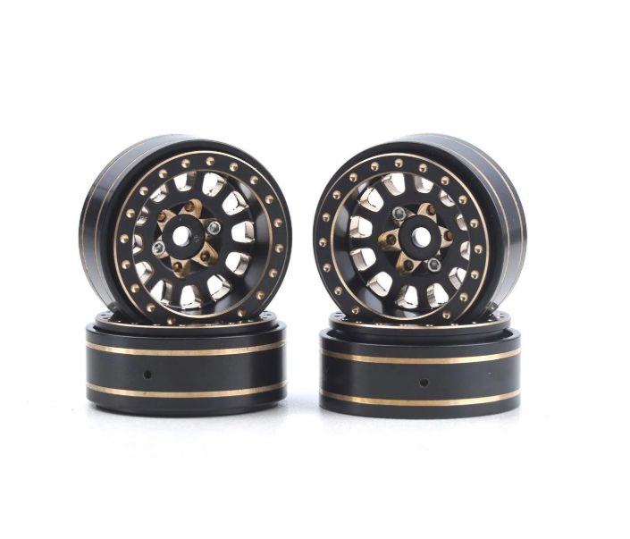 Powerhobby Axial SCX24 1.0" Black / Gold Brass Beadlock Crawler Wheels 1/24
