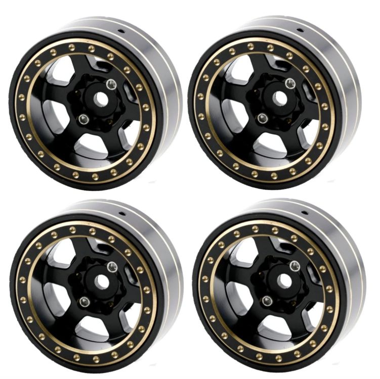 Powerhobby 1.1" 6-Spoke Brass Beadlock Wheels offset -3.75mm (4) 1/24 SCX24