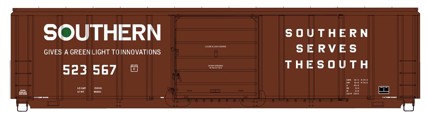 P-S 5277 Cuft SD Exterior Post Boxcar, Southern, Car #523077