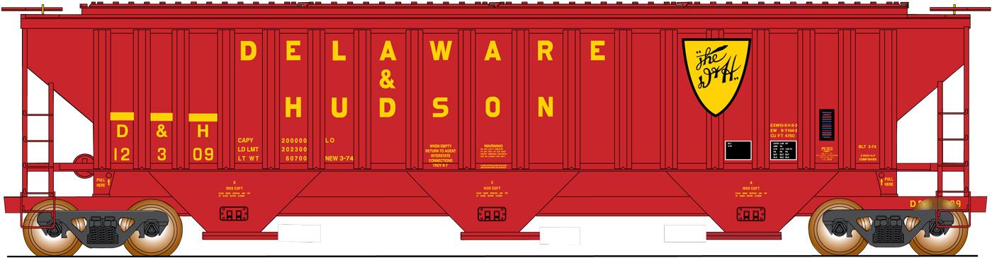4750 Cu. Ft. Rib-Sided 3-Bay Hopper, Delaware &amp; Hudson, Car #12351