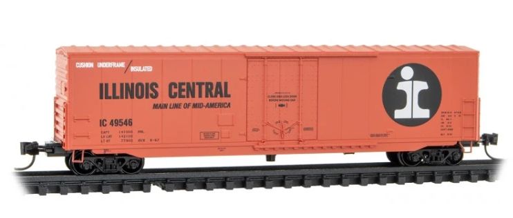 50' Standard Box Car, 8' Plug Door, w/o Rfwk, Short Ladders - Illinois Central, Rd # IC 49546