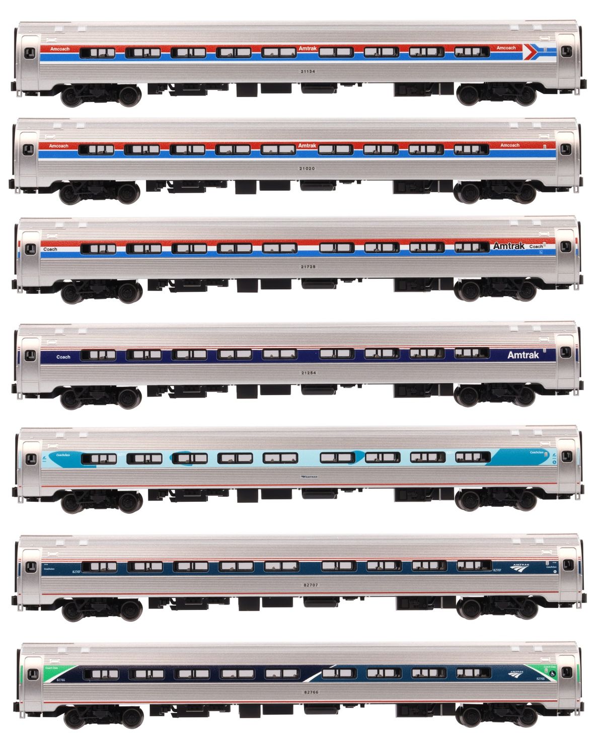 Amtrak Amfleet I Coach 7 Car Set All Phases (Limited Edition) w/ Preinstalled Lights