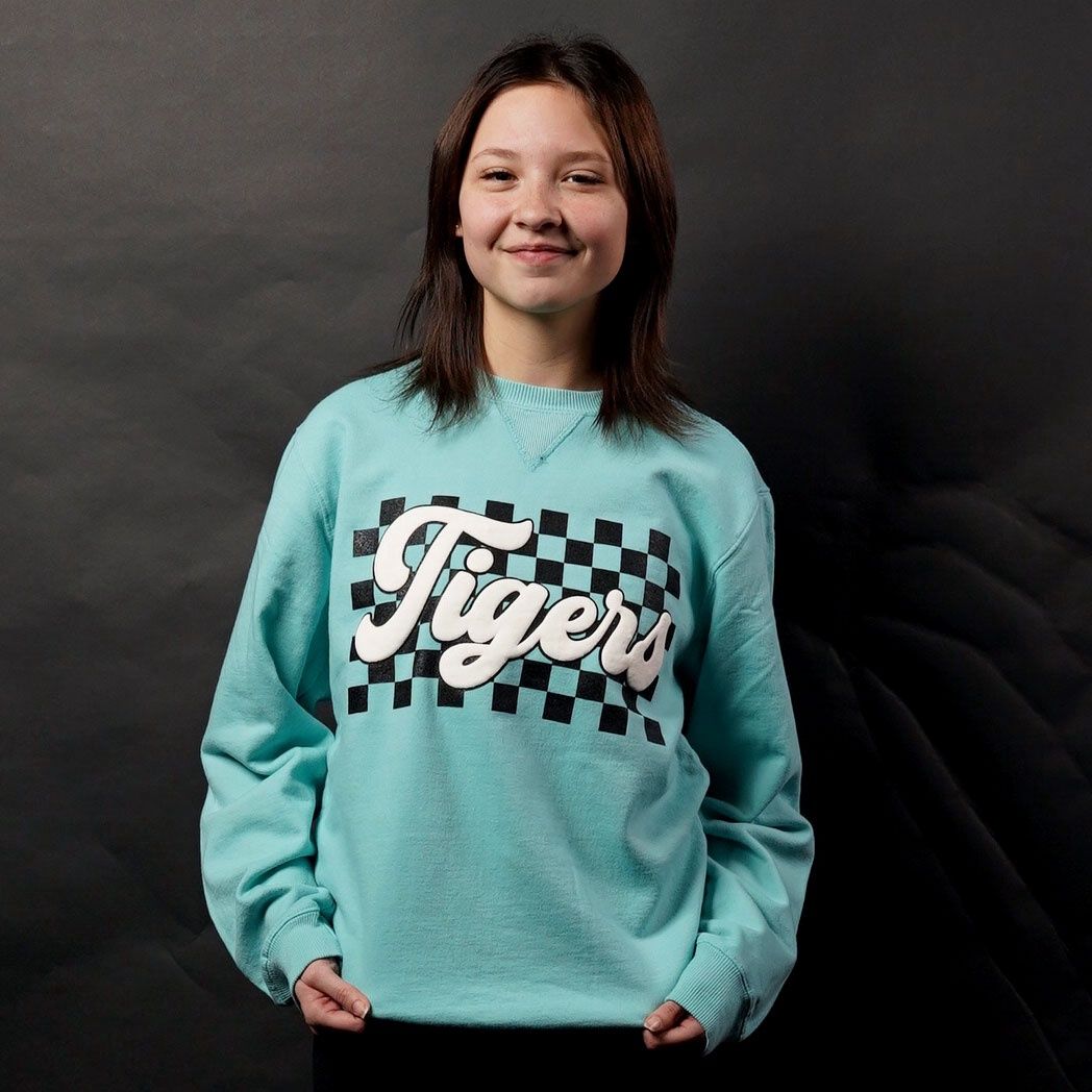 CHECKER BOARD PUFF TIGERS CREW SWEATSHIRT