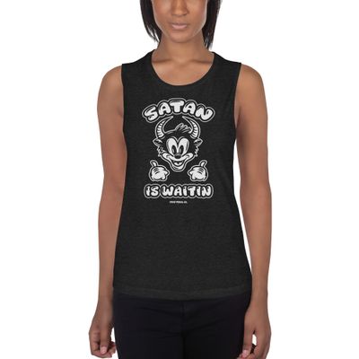 Satan Is Waitin Ladies Muscle Tank