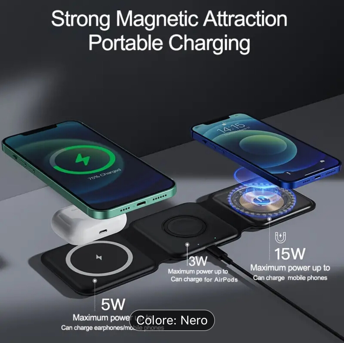 Caricatore magnetico wireless 3 in 1