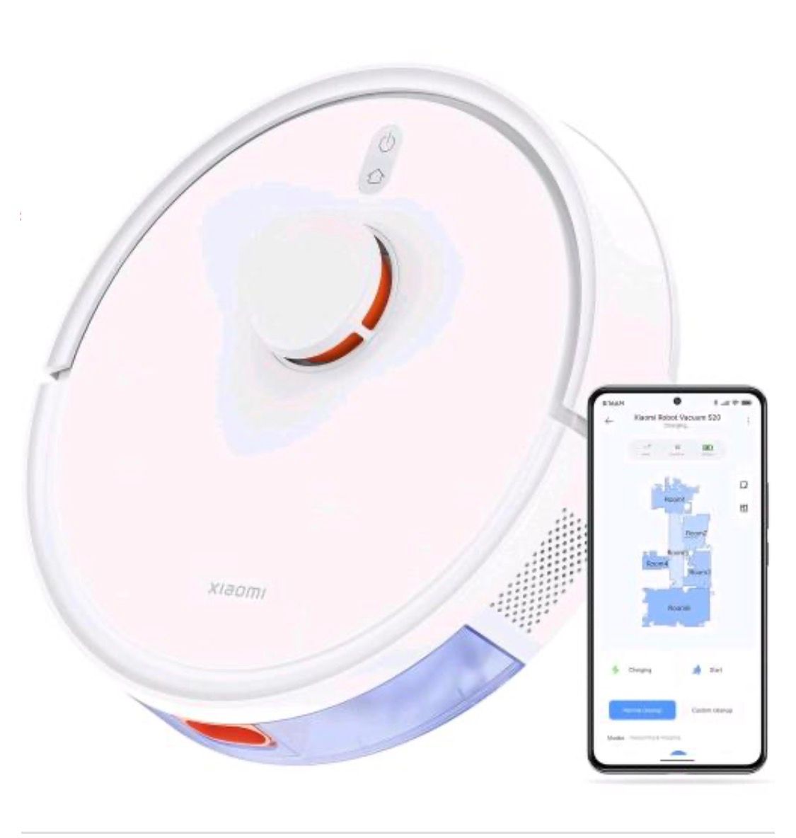 XIAOMI ROBOT VACUUM S20 ROBOT ASPIRAPOLVERE LAVAPAVIMENTI, ASPIRAZIONE 5.000 PA, SISTEMA NAVIGAZIONE LASER LDS, AMPIO CONTENITORE DELLA POLVERE E SERBATORIO DELL&#39;ACQUA, CONTROLLO VOCALE E APP BIANCO