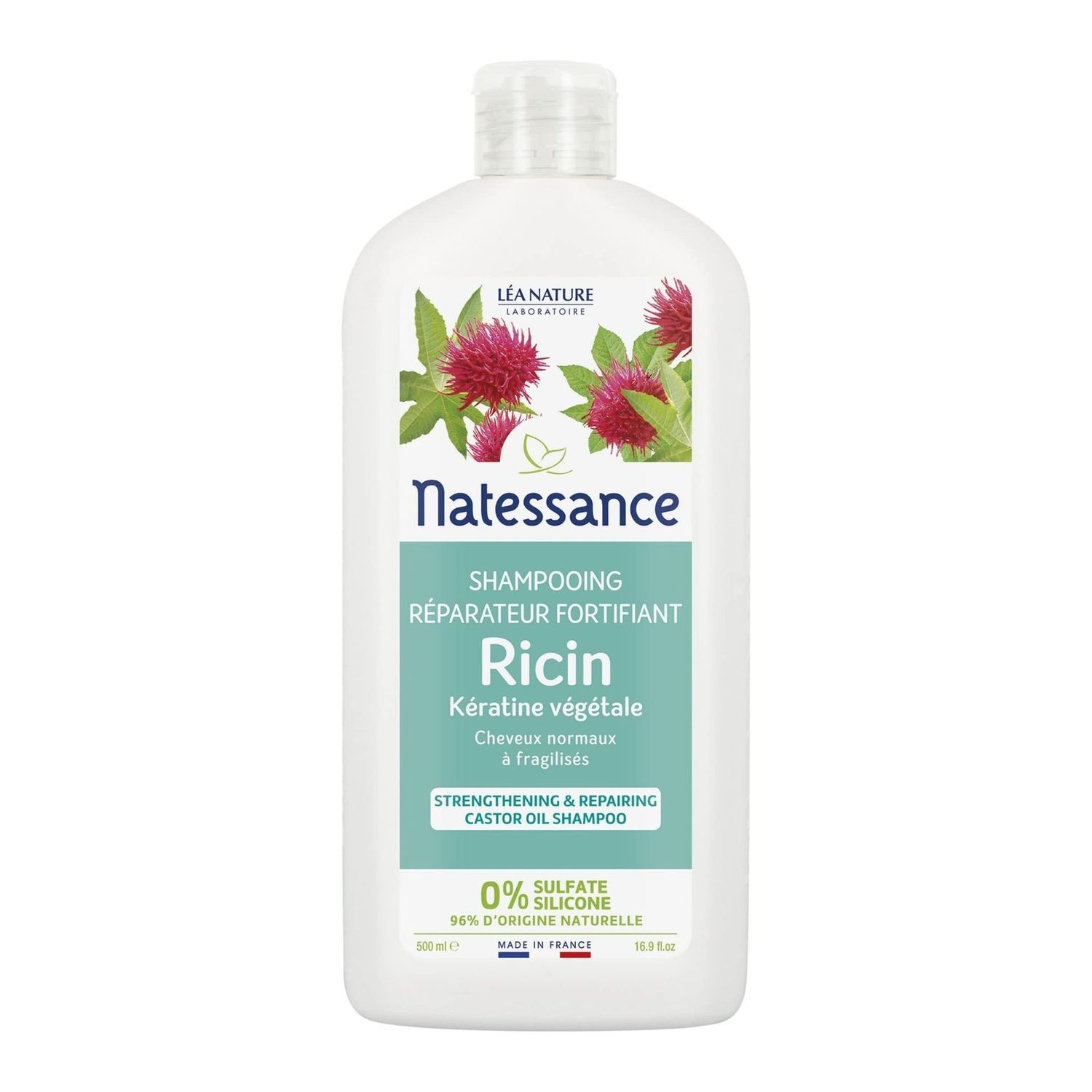 Shampooing réparateur fortifiant Ricin et Kératine végétale NATESSANCE 500ml Shampooing réparateur fortifiant Ricin et Kératine végétale NATESSANCE 500ml