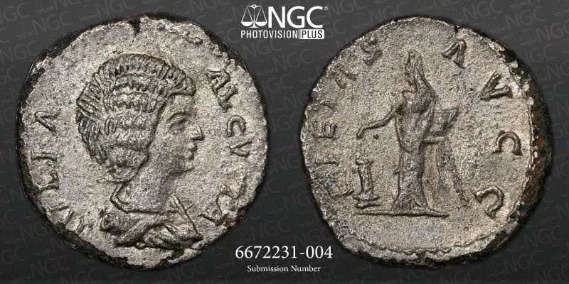 Julia Domna (AD 193-217) / AR Plated Denarius NGC AU / Ancient Forgery RARE