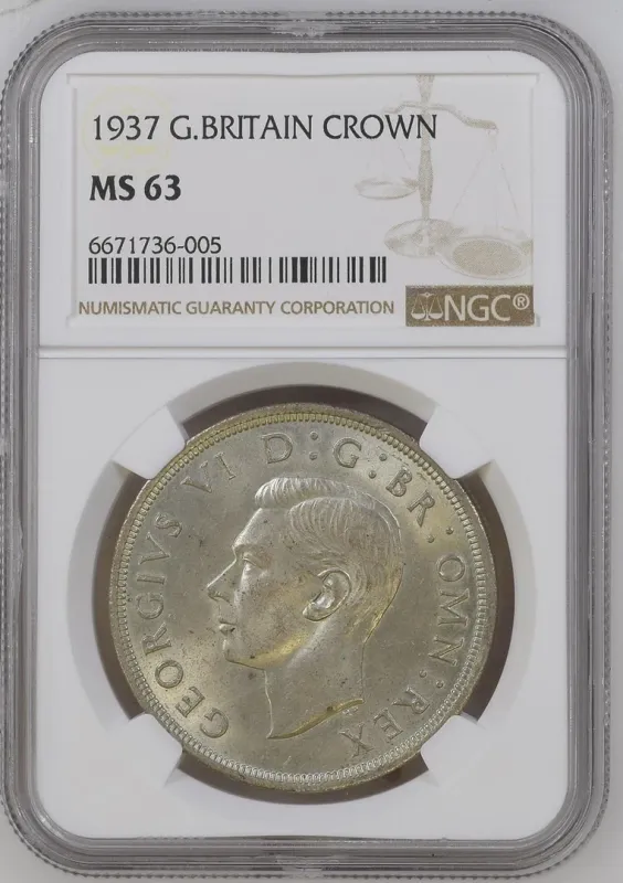 1937 George VI Silver Crown • MS63 • Coronation Year • Collectable British Coin
