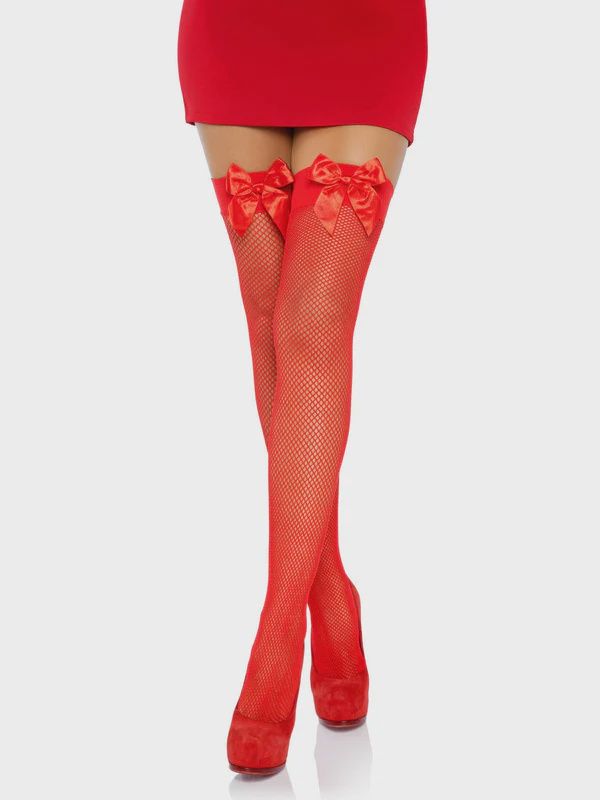 Fishnet Stocking W/Bow O/S RED