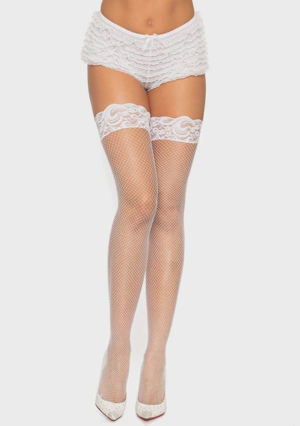 Spandex fishnet thigh highs O/S WHITE