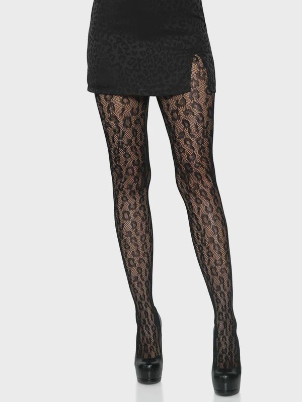 LA Leopard Net Tights OS Black