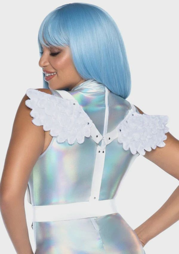 Furry Angel Wing Body Harness White