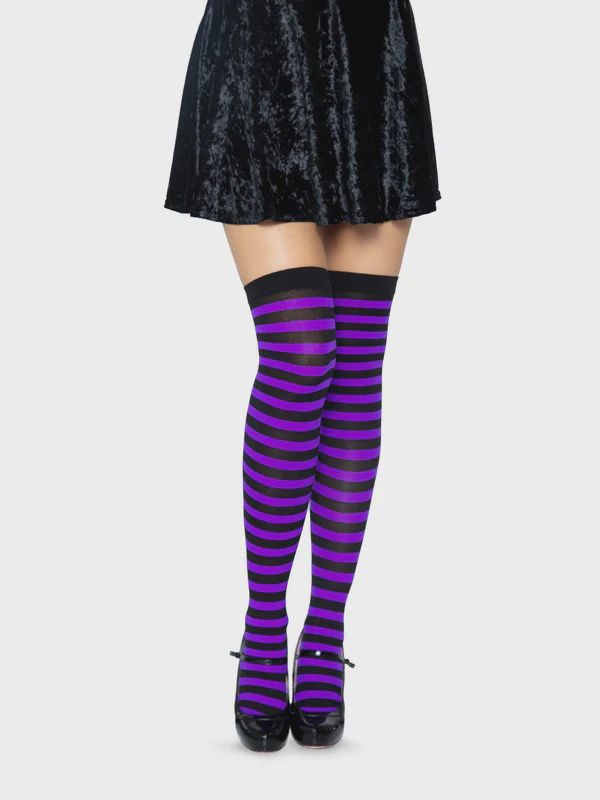 Nylon Stocking W/ Stripe Black/Purple