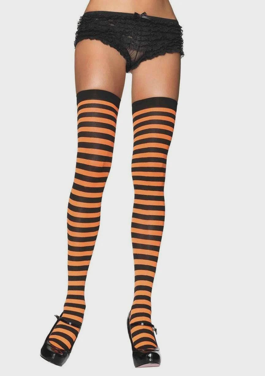 Nylon Stockings w/ Stripe Black/Orange