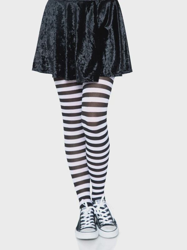 Nylon Stripe Tights OS Black/White