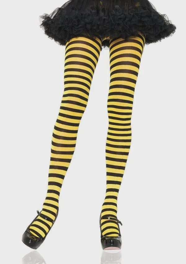 Nylon Stripe Tights Black/Yellow