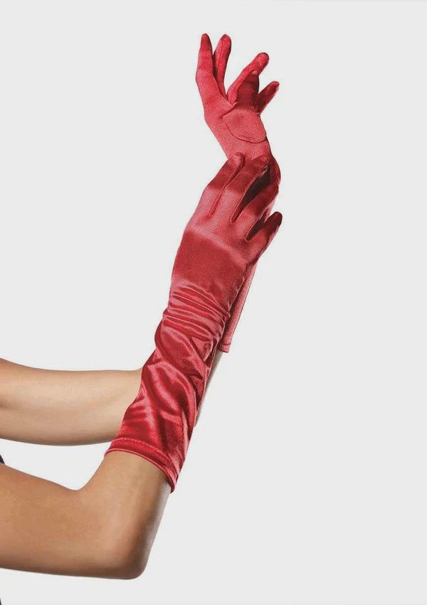 Elbow Length Satin Gloves O/S Red