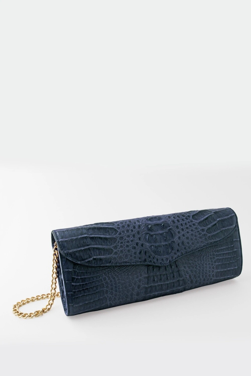 VICTORIA COLUMBIAN CROCODILE HORNBACK FLAP CLUTCH - NAVY BLUE (10015-104212)
