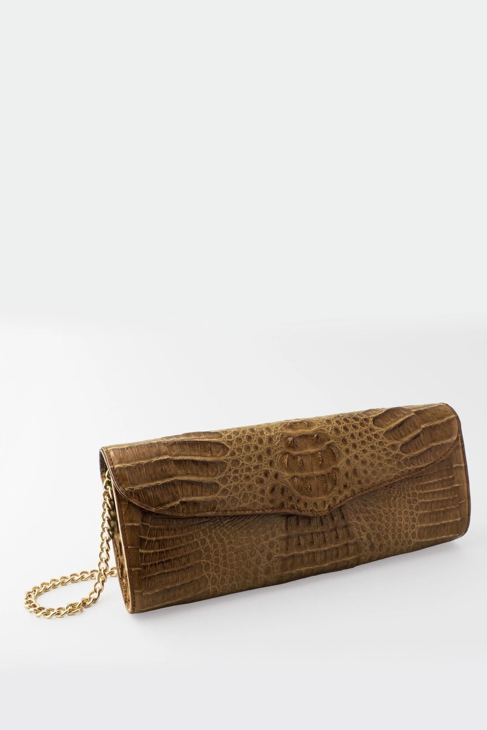 VICTORIA COLUMBIAN CROCODILE HORNBACK FLAP CLUTCH - CIGAR (10015-104217)