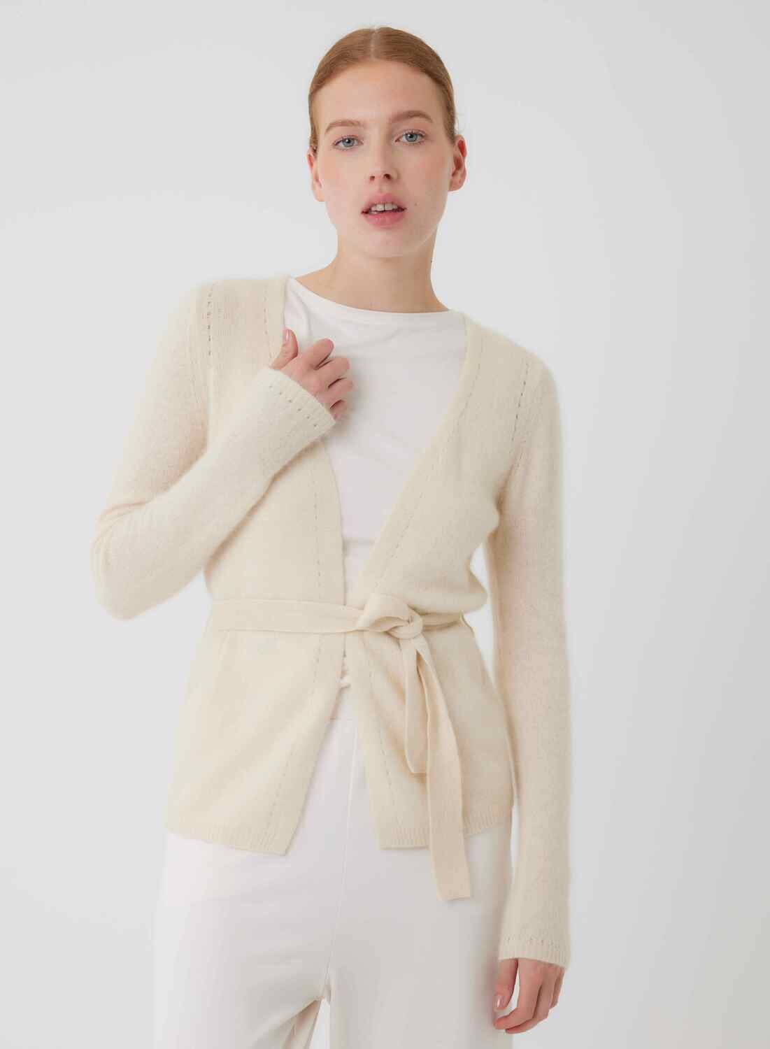 Ultra Soft Pointelle Open Cardigan w/ Tie (K149FGI170)