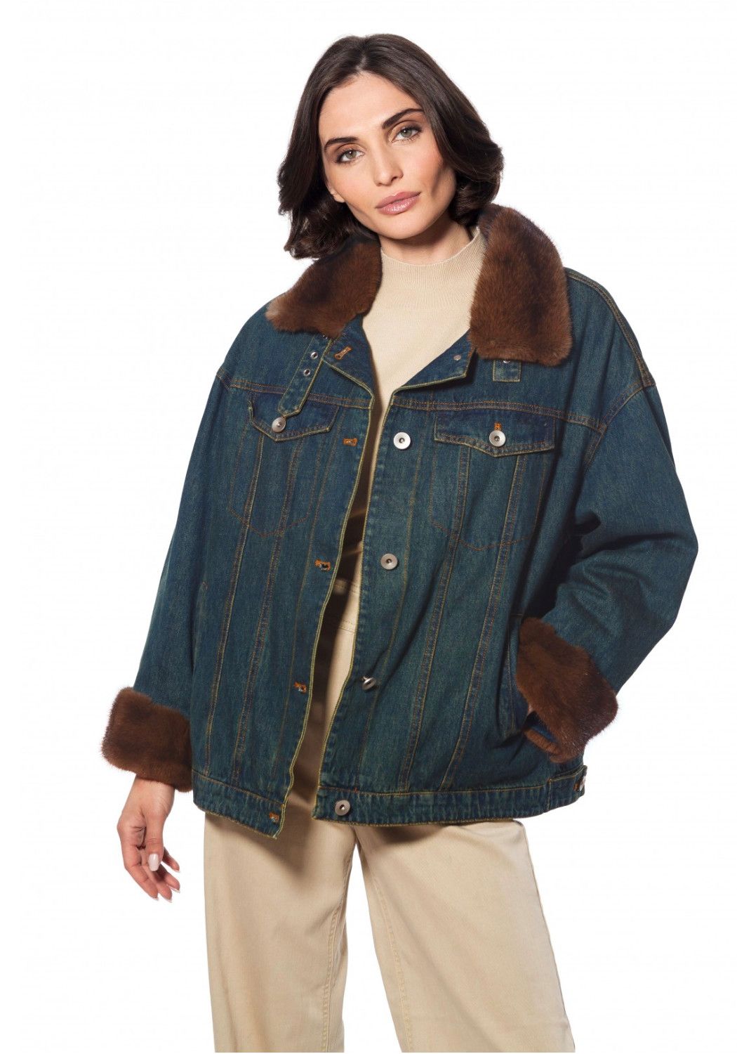 (DM-10) Denim Jacket Mink Trim