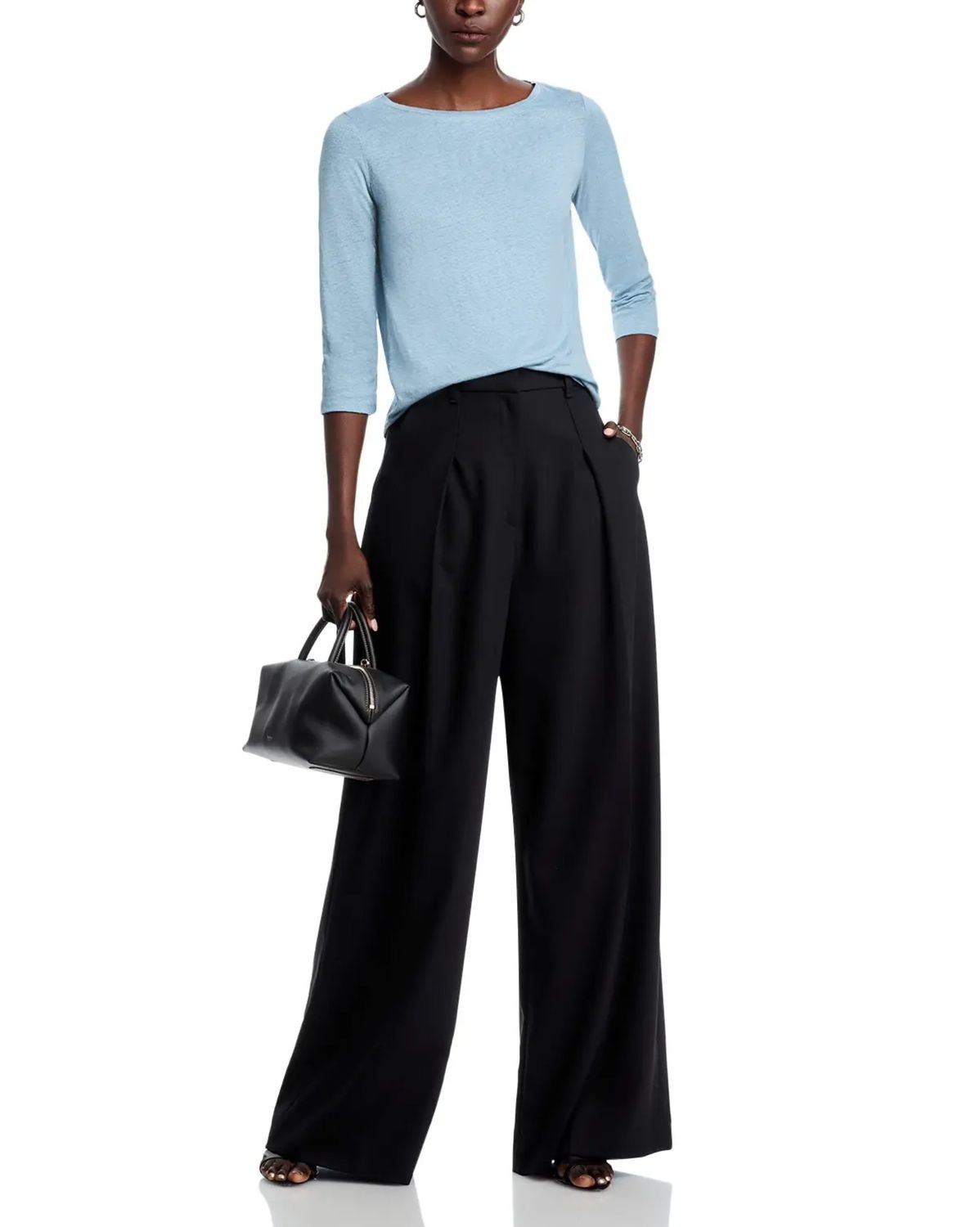 Stretch Linen 3/4 Sleeve Boatneck (M011FTS398)