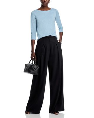 Stretch Linen 3/4 Sleeve Boatneck (M011FTS398)