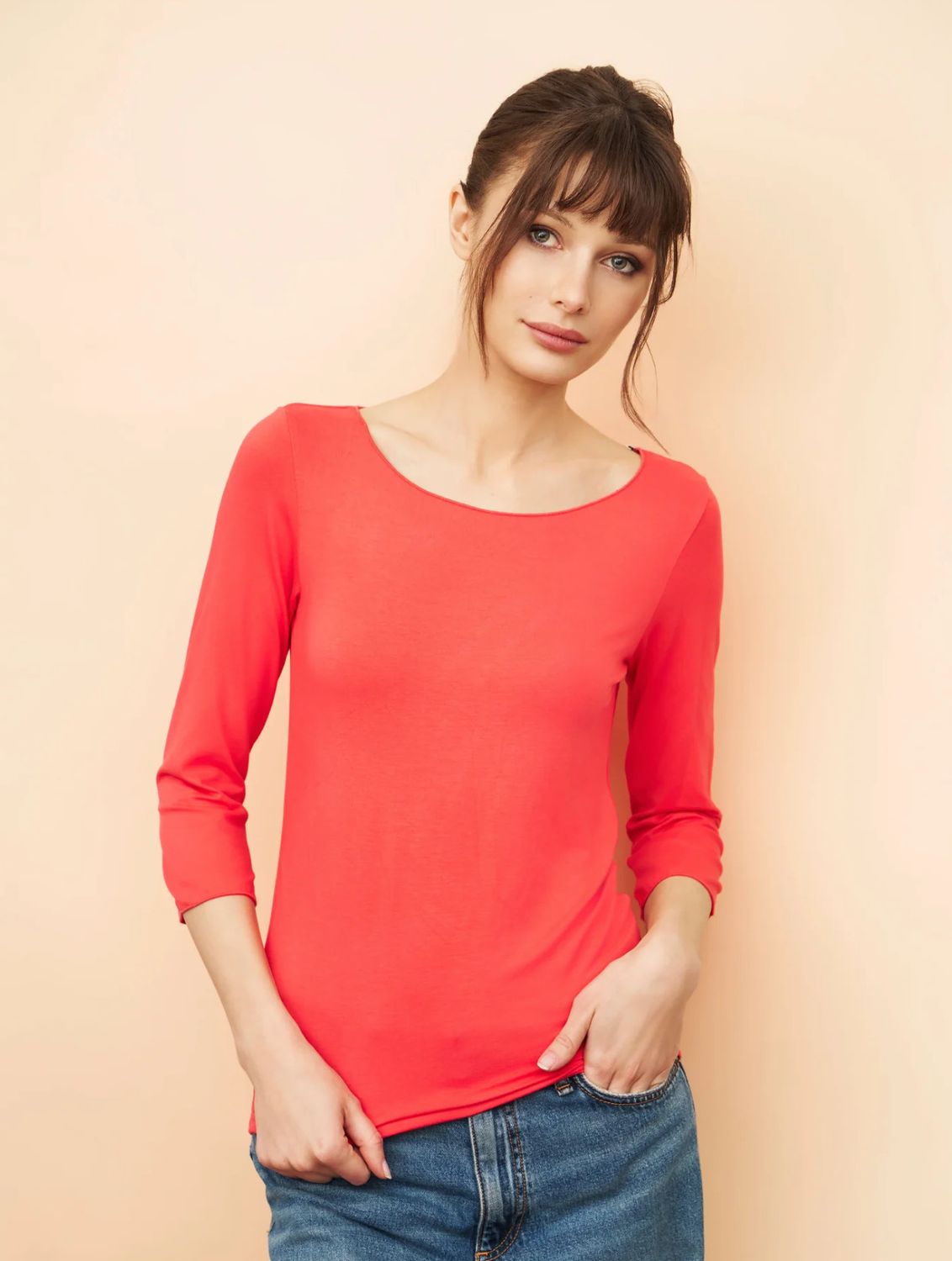 Soft Touch 3/4 Slv Merrow Edge Boatnk (M001FTS001), Color: 1001 Carmin, Size: 1