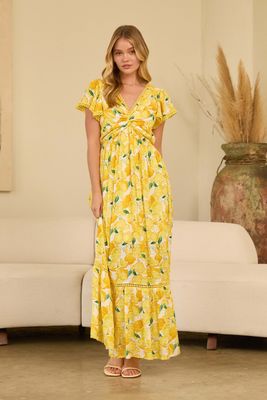 Lemon Print Swiss Dot Dress