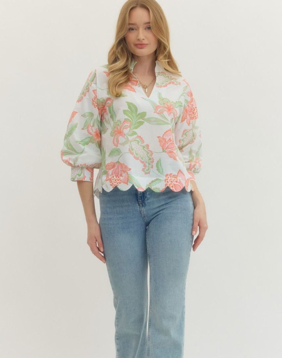 Scallop Floral Top