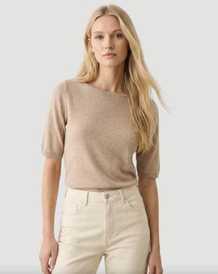 Linen Knit Elbow Sleeve Boatneck (K194FPU515)