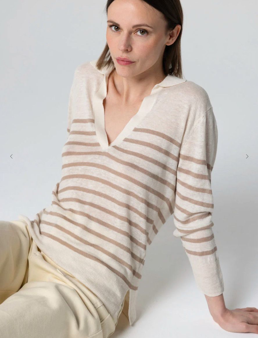 Linen Knit Stripe Long Sleeve Polo (K264FPO044)