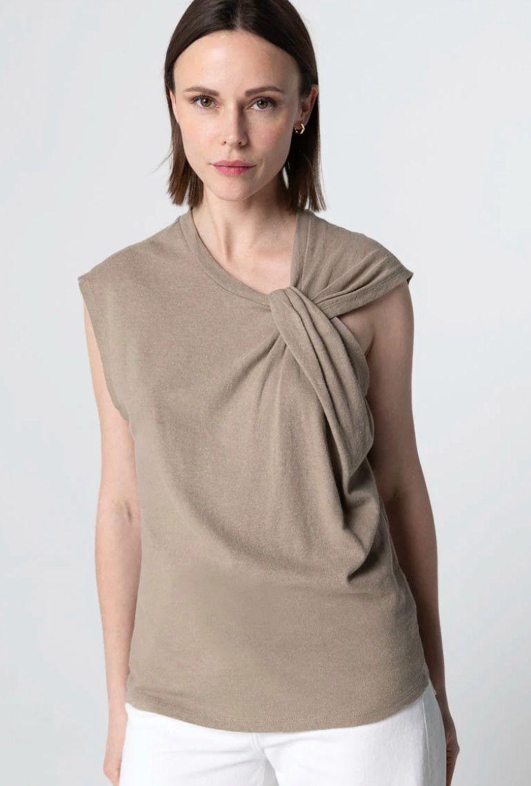 Cotton Linen Twist Front Sleeveless Top (M497FDE229)