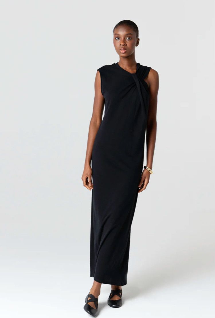 Cotton Linen Sleeveless Front Twist Maxi Dress (M497FRO341)