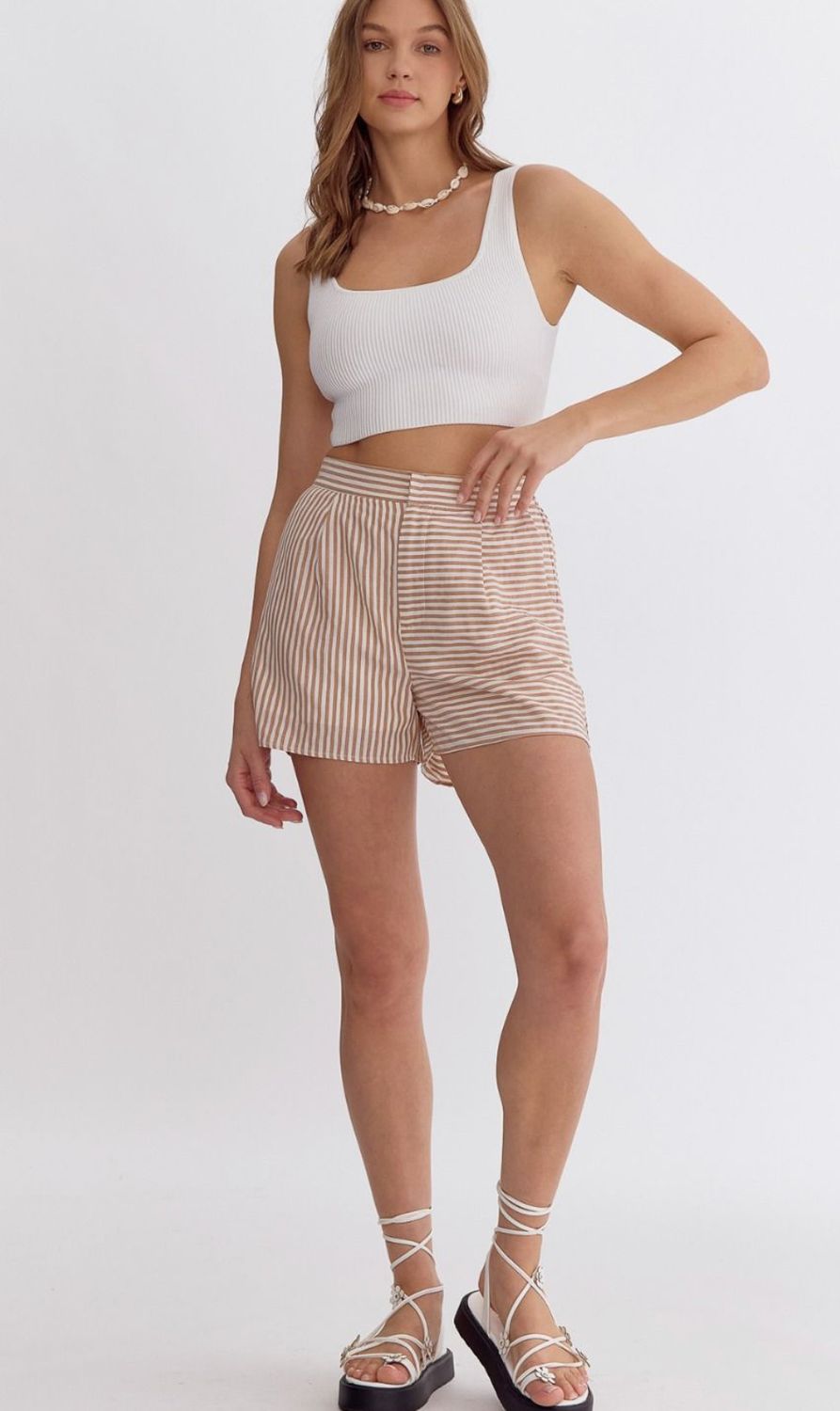 Stripe Cotton Linen Shorts