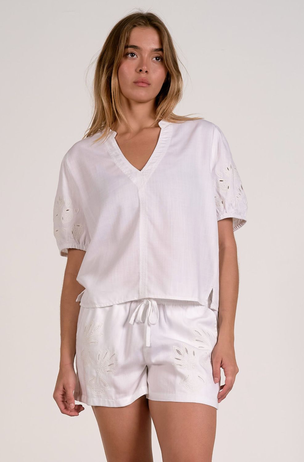 Eyelet Sleeeve Vneck Top