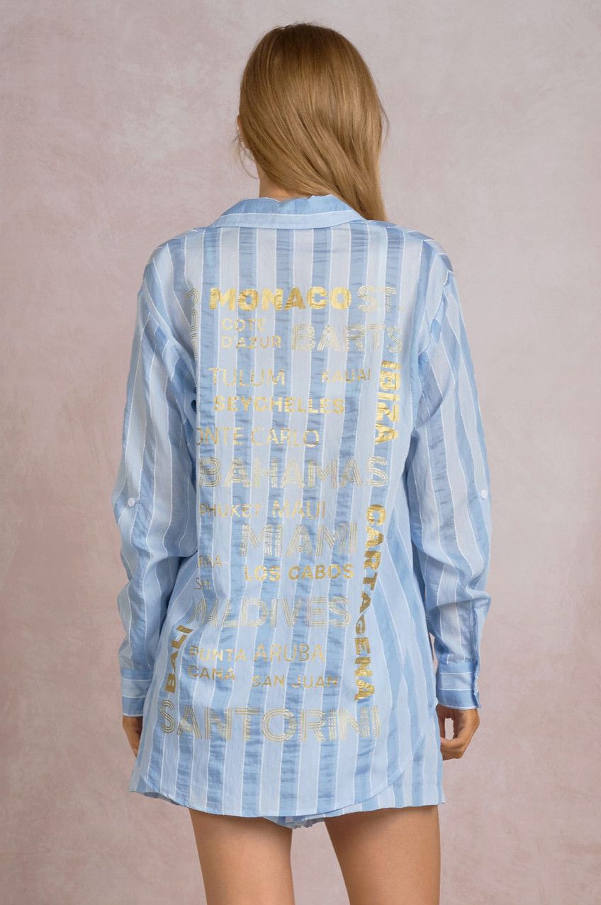 Nouveau Destination Shirt, Color: Blue Stripe, Size: SMALL