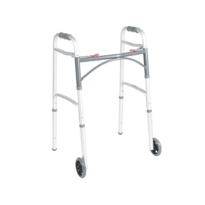 Deluxe Folding Walker, Two Button with 5″ Wheels