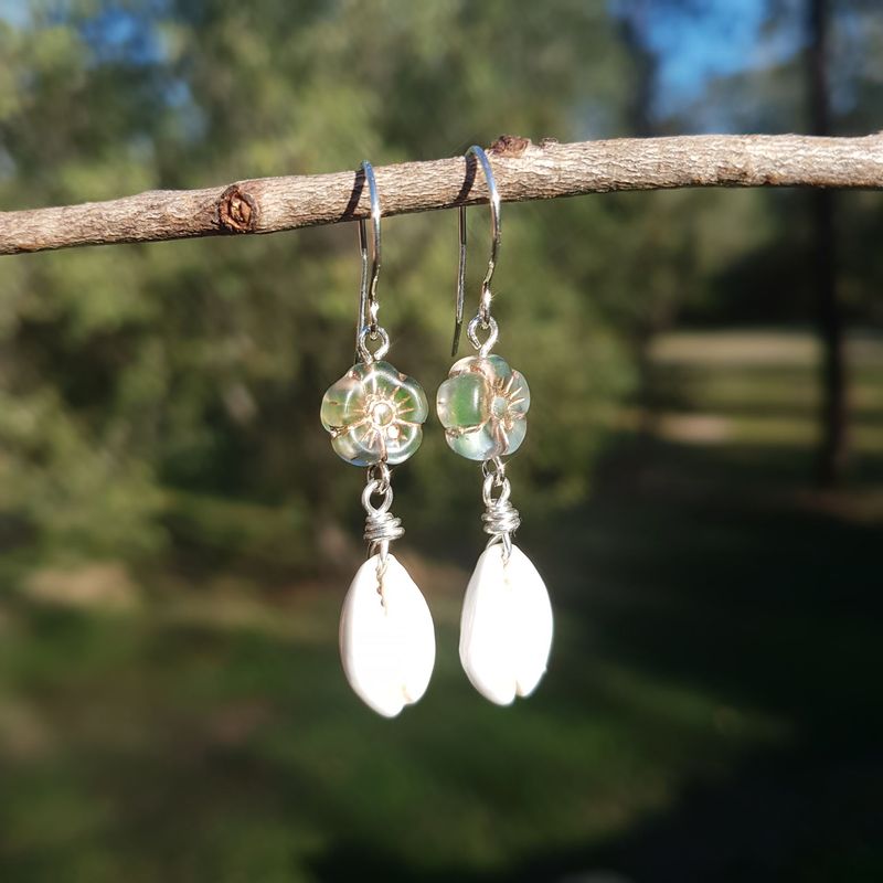 Cowrie & Coastal Bloom Earrings - Shimmer Cowrie & Coastal Bloom Earrings - Shimmer