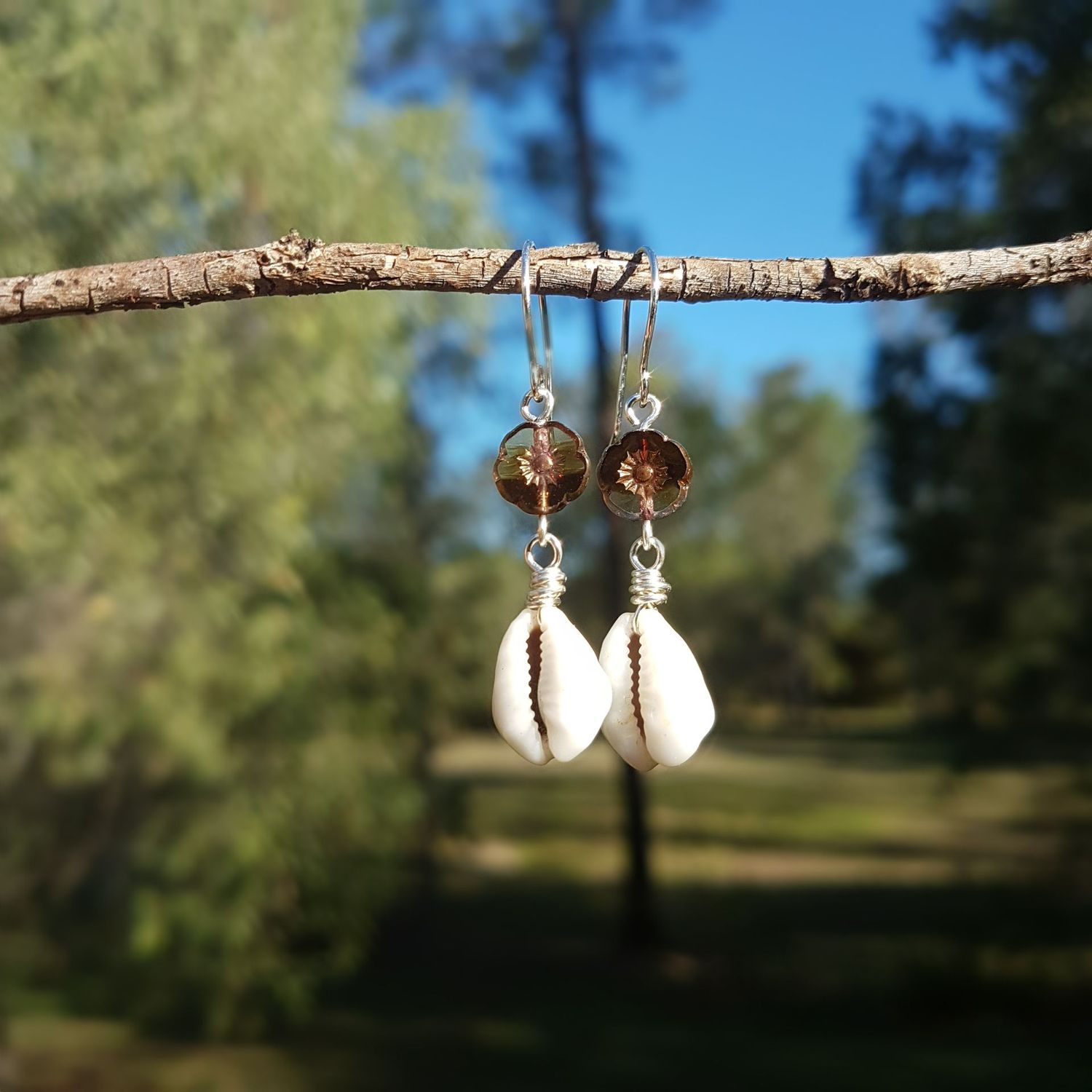 Cowrie & Coastal Bloom Earrings - Golden Sunset Cowrie & Coastal Bloom Earrings - Golden Sunset