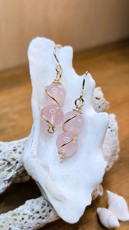Madagascan Rose Quartz Double Gem Earrings Madagascan Rose Quartz Double Gem Earrings