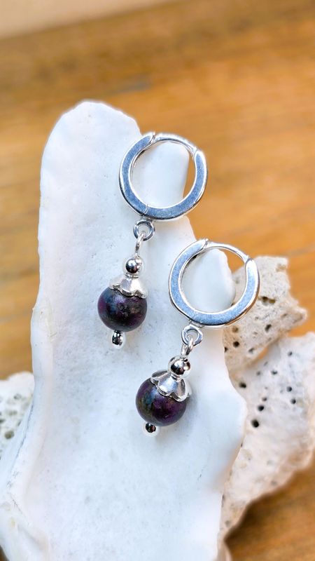 Sapphire Minimalist Sterling Silver Earrings with 12mm Huggie Hoops Sapphire Minimalist Sterling Silver Earrings with 12mm Huggie Hoops