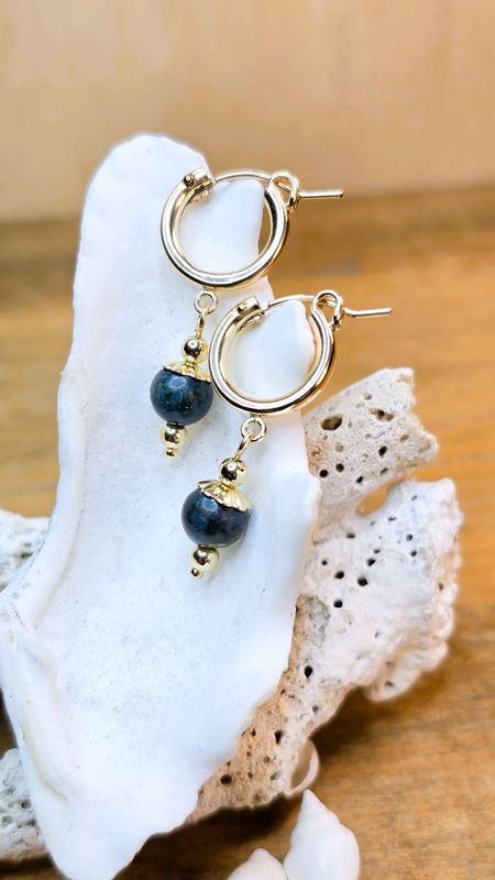 Sapphire Minimalist Gold Filled Earrings with 13mm Tube Hoops Sapphire Minimalist Gold Filled Earrings with 13mm Tube Hoops