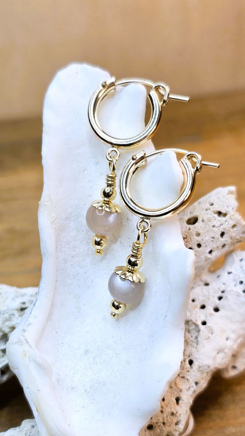 Sunstone Minimalist Gold Filled Earrings with 13mm Tube Hoops Sunstone Minimalist Gold Filled Earrings with 13mm Tube Hoops