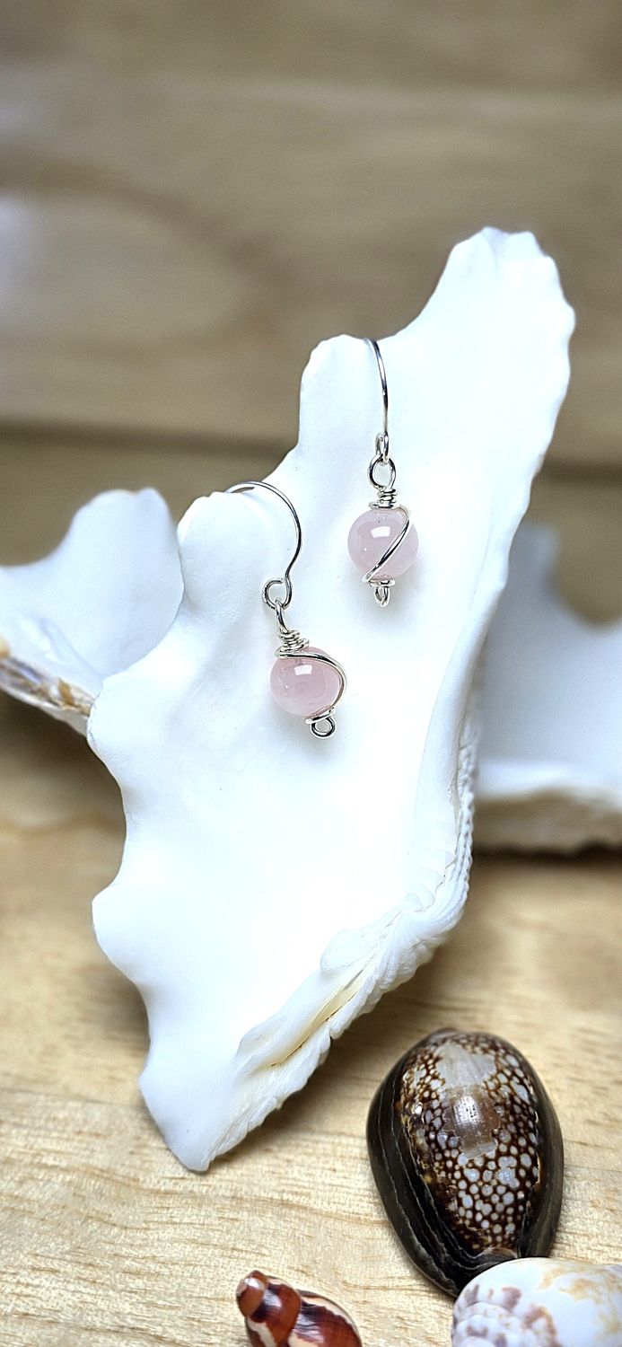 Rose Quartz 8mm Sterling Silver Earrings